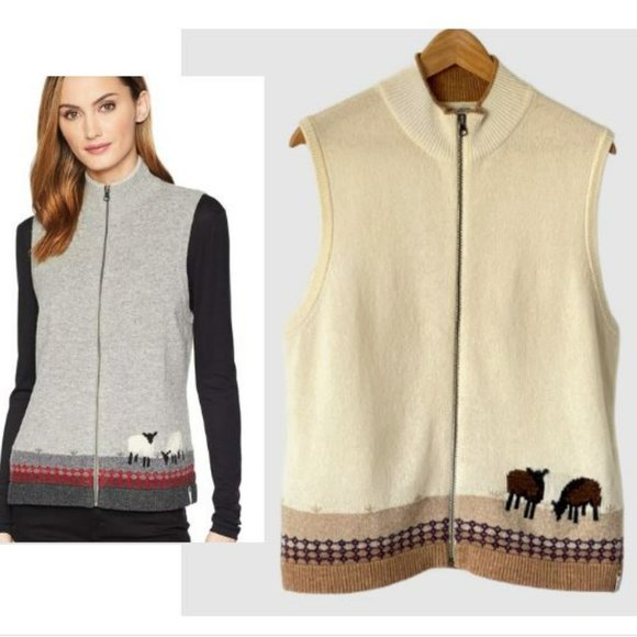 WOOLRICH Women's Grazing Sheep Cream Wool Full Zip Vest Size Large - Picture 1 of 14